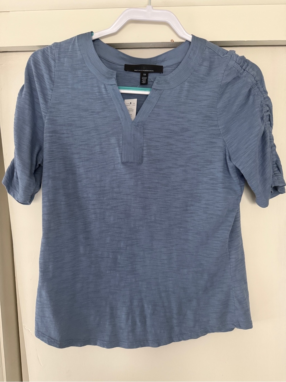 WHITE HOUSE BLACK MARKET NWT COTTON SLUB SHIRT WITH RUCHED SLEEVES SIZE XS